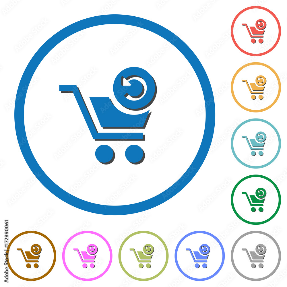 Undo last cart operation icons with shadows and outlines Undo last cart operation icons with shadows and outlines
