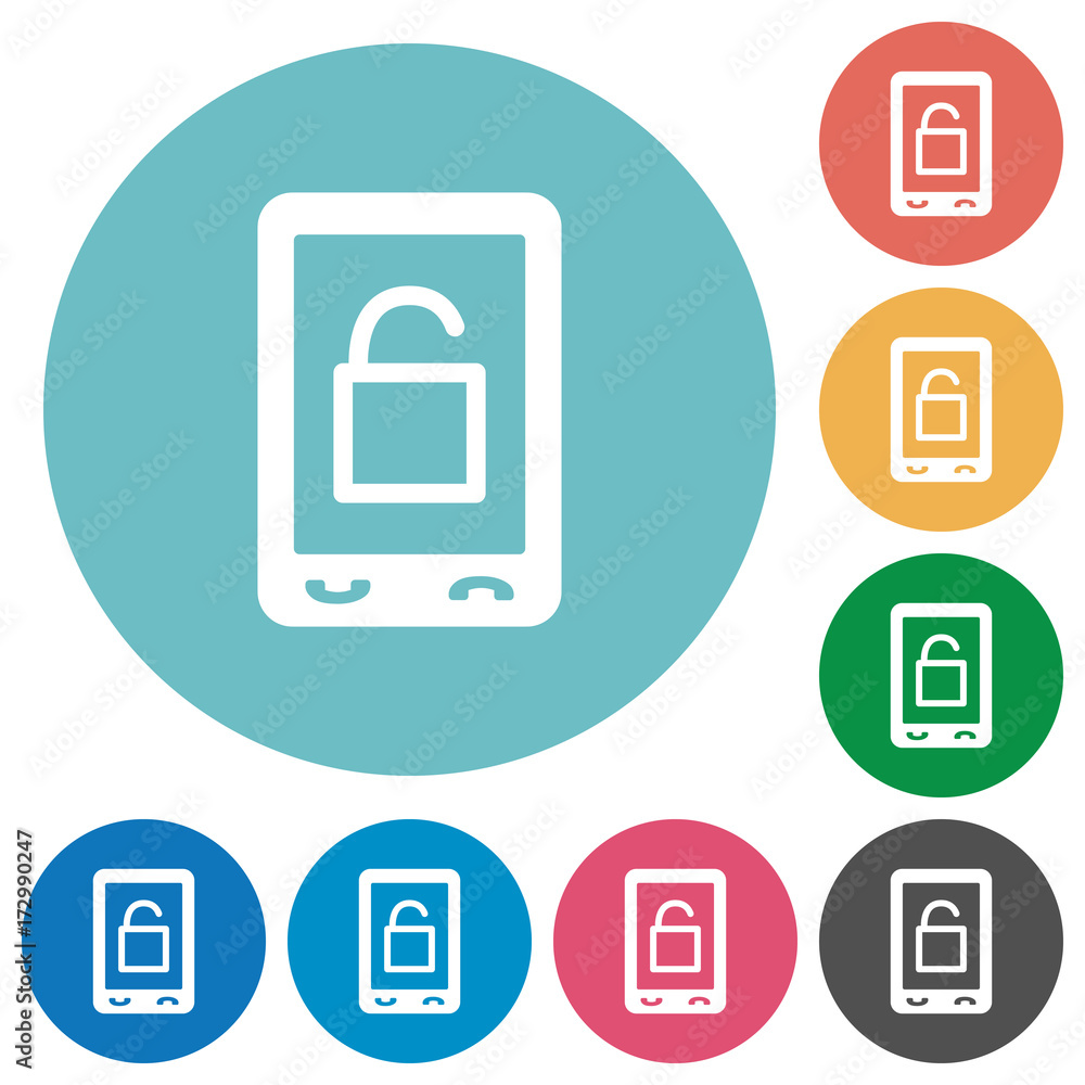 Smartphone unlock flat round icons