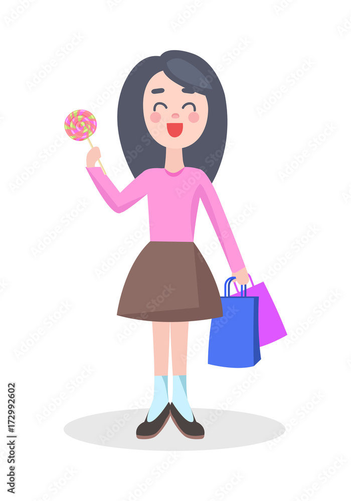 Happy Woman Holiday Shopping Flat Vector Icon Happy Woman Holiday Shopping Flat Vector Icon