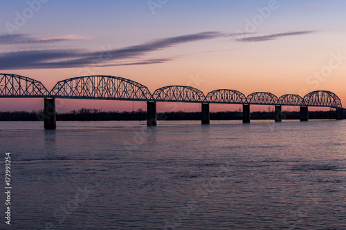 Sunset / Blue Hour at Historic Brookport Bridge - Ohio River, Brookport, Illinois & Kentucky © Sherman Cahal