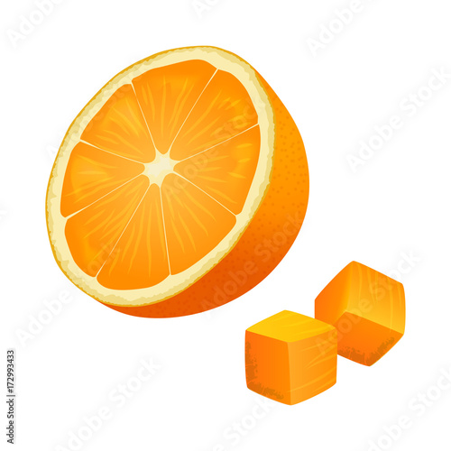 Half of Orange with Two Cubes Isolated Illustration