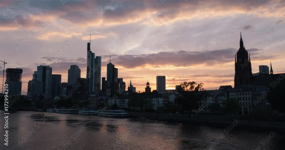 Frankfurt skyline sunset time-lapse Frankfurt skyline sunset time-lapse