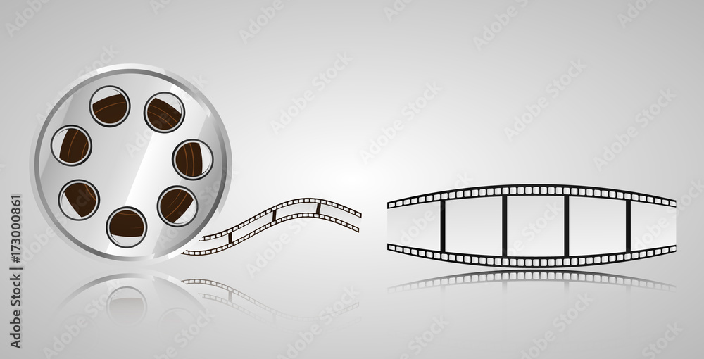Set of realistic 3d  objects for cinematography film strip roll.  Illustration