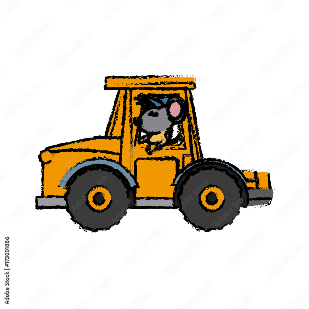 Cute mouse worker driving forklift cartoon icon vector illustration graphic design