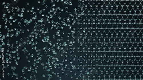 Creation of hexagonal molecular structure, loopable animation. Chaos and order concepts