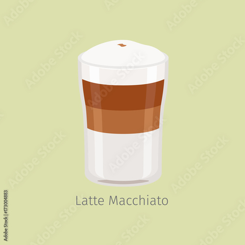 Glass Cup of Layered Latte Macchiato Flat Vector