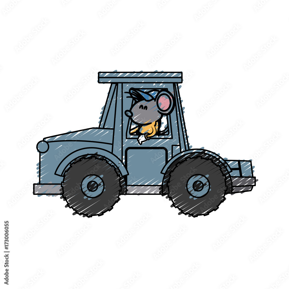 Naklejka premium Cute mouse worker driving forklift cartoon icon vector illustration graphic design