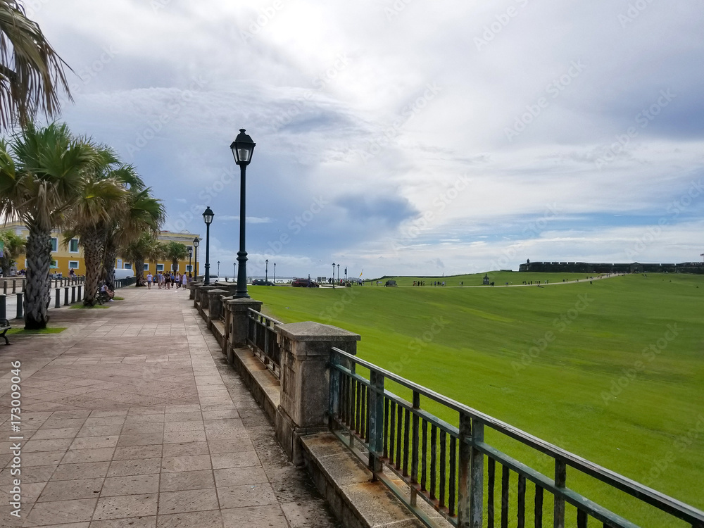 Walkway to el Morro castle at old San Juan, Puerto Rico.