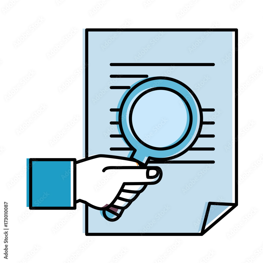 document paper with magnifying glass document paper with magnifying glass