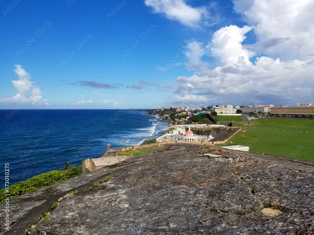 Coastline of San Juan, Puerto Rico and the ancient El Morro Castle.