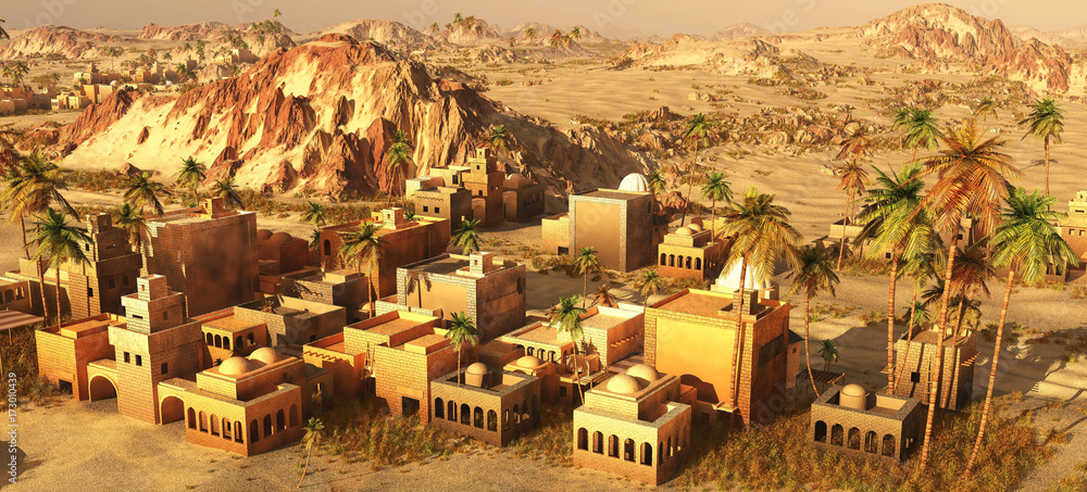 Φωτογραφία Arabic village on the desert 3d rendering