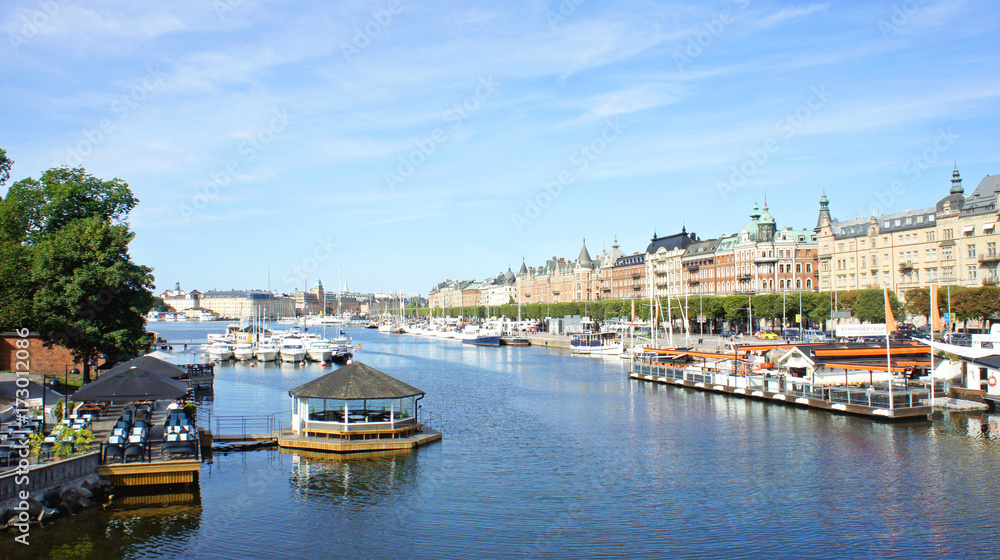 17/08/13 - View of the city, beautiful architecture and boats, sunny day, Stockholm, Sweden