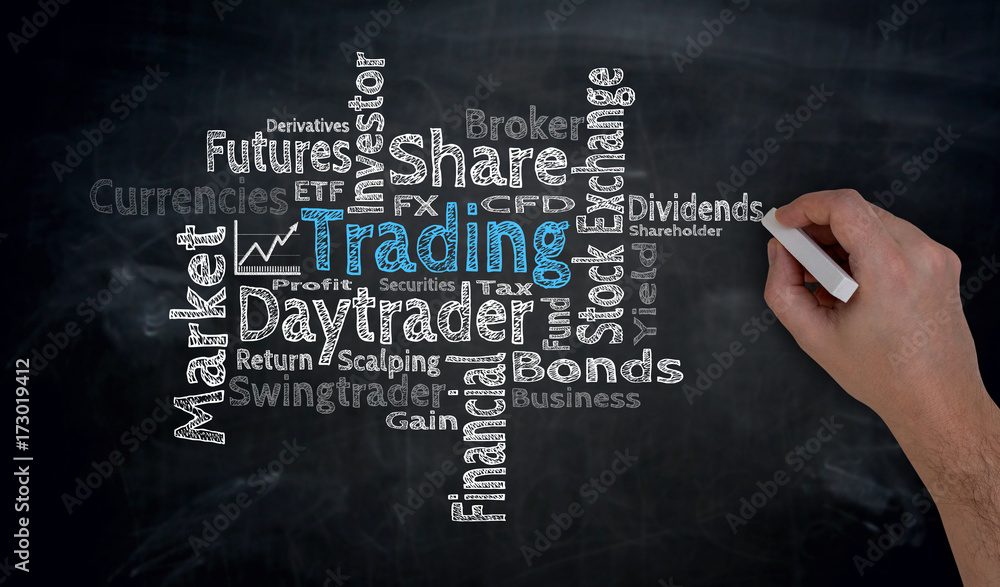 Trading Cloud is written by hand on blackboard Trading Cloud is written by hand on blackboard
