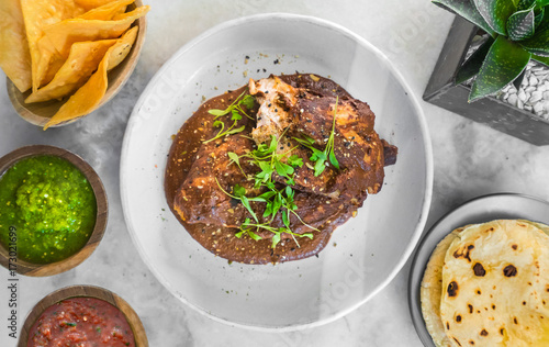 Chicken Mole with Tortillas, Chips and Salsa