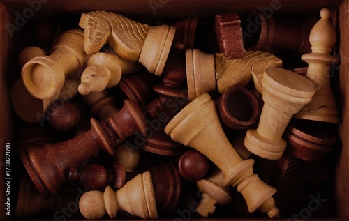 chess pieces in a box