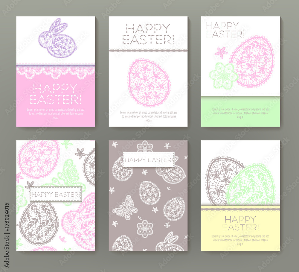 Set of postcard or banner for Happy Easter Day with lace eggs an