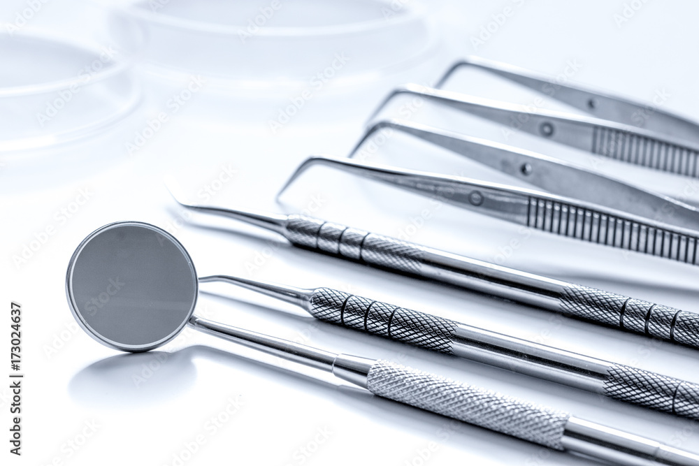 dental tools on white background close up