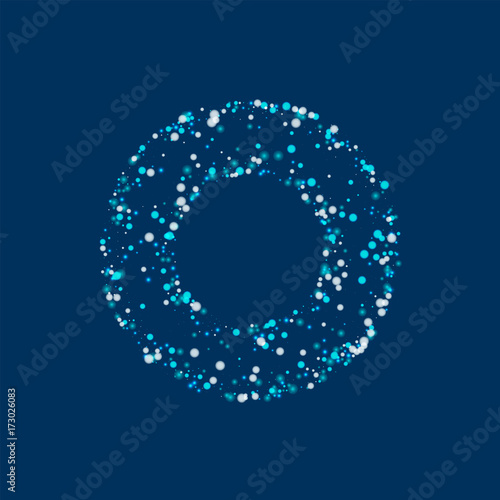 Amazing falling snow. Bagel shaped frame with amazing falling snow on deep blue background. Beauteous Vector illustration.