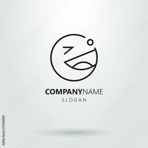 Black and white vector line art logo of winking smiling face