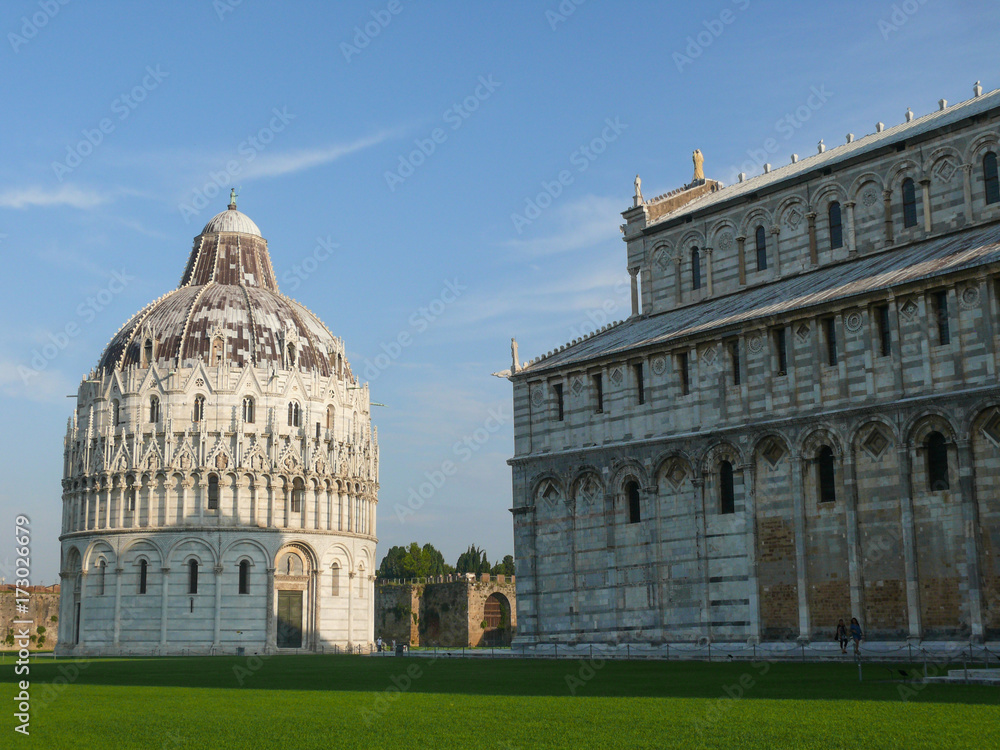 The Pisa Baptistery and Cathedral, The square of Miracles in Pisa, Tuscany, Italy