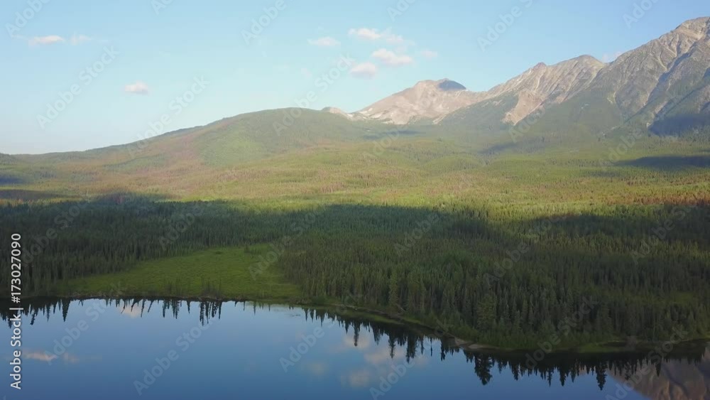 Flying over Pyramid Lake, Alberta, Canada Flying over Pyramid Lake, Alberta, Canada