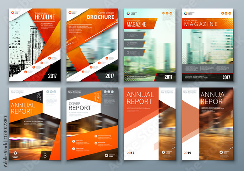Cover design set. Orange Corporate business template for brochure, report, catalog, magazine, book, booklet. Layout with modern elements and abstract background. Creative vector concept
