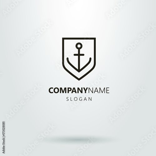 Black and white line art logo of anchor on the shield