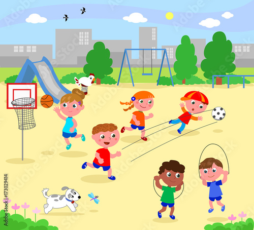 Sportive children playing at the park vector