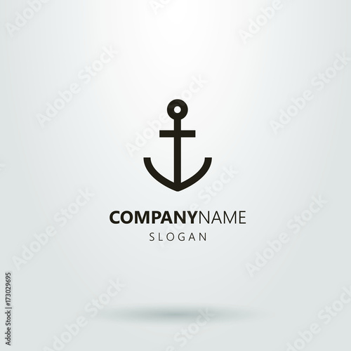 Canvas Print Black and white simple vector line art logo of an anchor