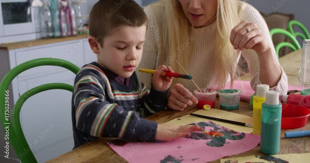 Mother And Son Sitting At Home Painting Picture Shot On R3D Mother And Son Sitting At Home Painting Picture Shot On R3D