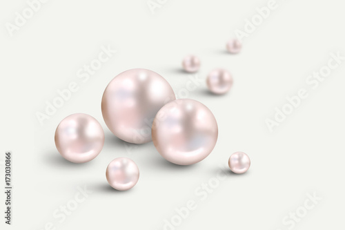 Many small and pink white pearls on white background
