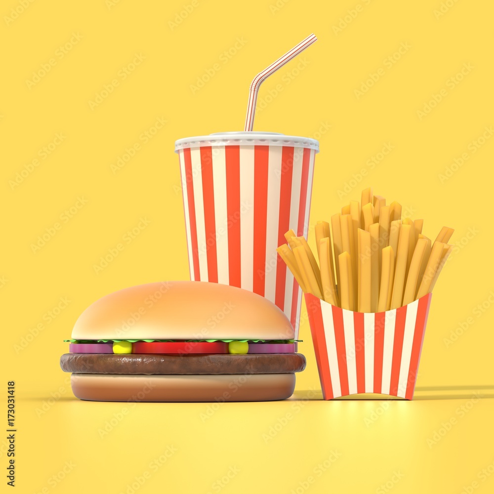 Hamburger, french fries and cola fast food meal Hamburger, french fries and cola fast food meal