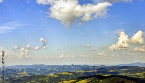 View from the mountain to the horizon. Carpathians