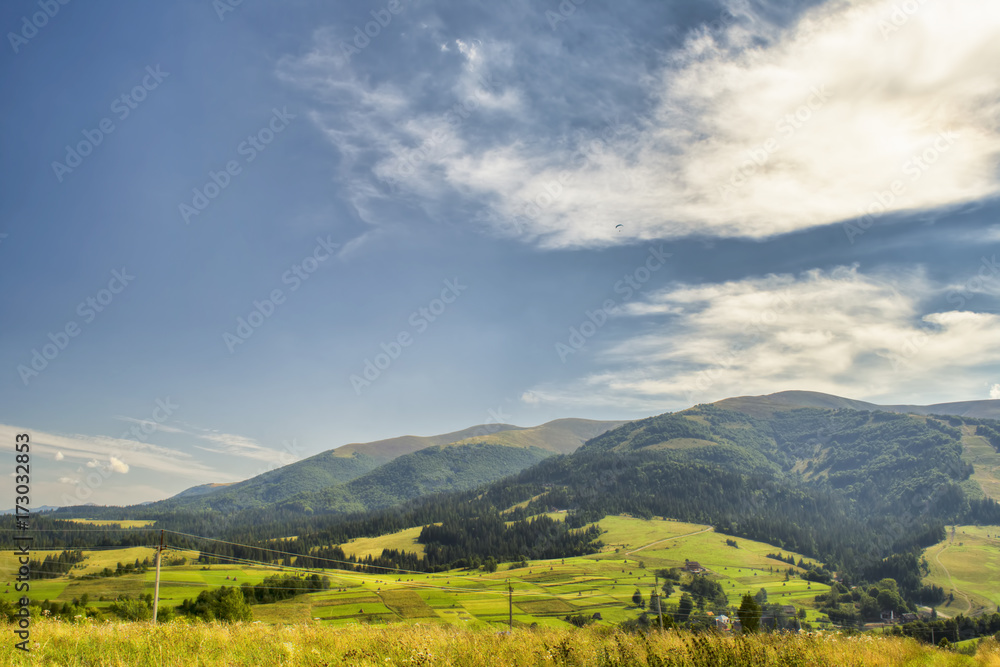 Viewn on the mountains. Carpathians, Podobovets - obrazy, fototapety, plakaty 