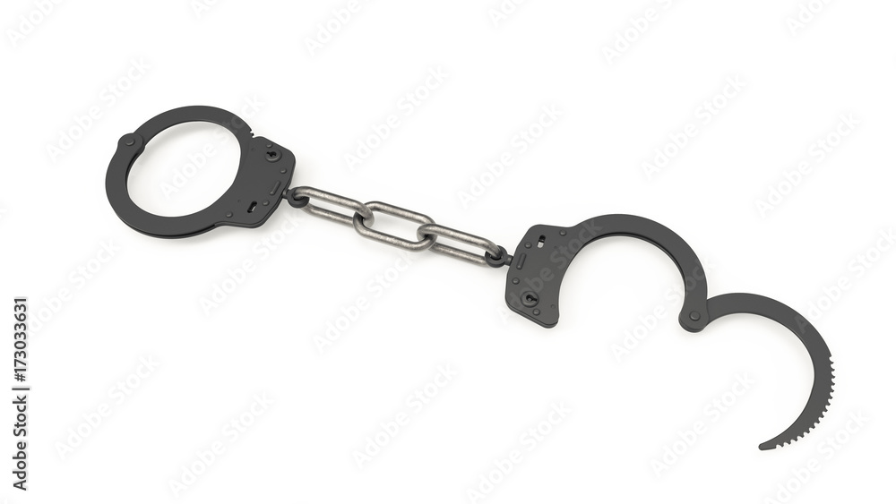 3d rendering of police handcuffs isolated on white background 3d rendering of police handcuffs isolated on white background