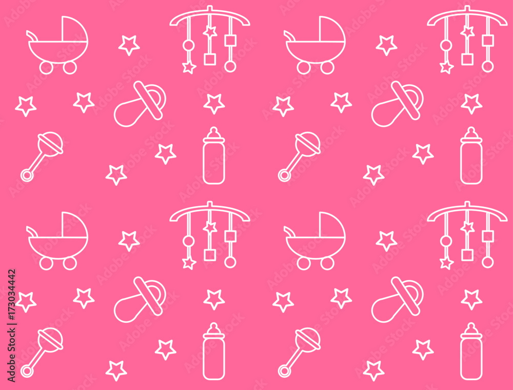 Baby pattern for a girl with toys & objects Baby pattern for a girl with toys & objects