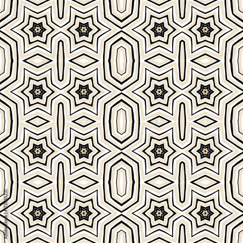 Seamless striped vector pattern. Vintage colored decorative repainting background with tribal and ethnic motifs. Abstract geometric roughly hatched shapes colored with hand drawn brush stokes.