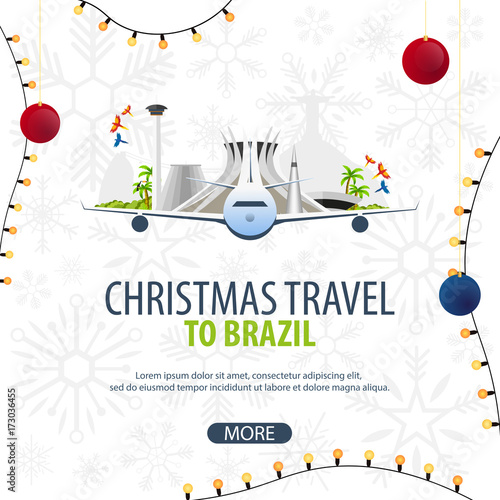 Christmas Travel to Brazil, Rio de Janeiro. Winter travel. Vector illustration.