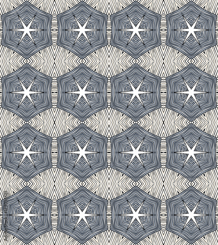 Seamless striped vector pattern. Vintage colored decorative repainting background with tribal and ethnic motifs. Abstract geometric roughly hatched shapes colored with hand drawn brush stokes.