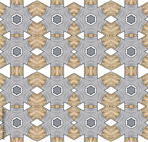 Seamless striped vector pattern. Vintage colored decorative repainting background with tribal and ethnic motifs. Abstract geometric roughly hatched shapes colored with hand drawn brush stokes.