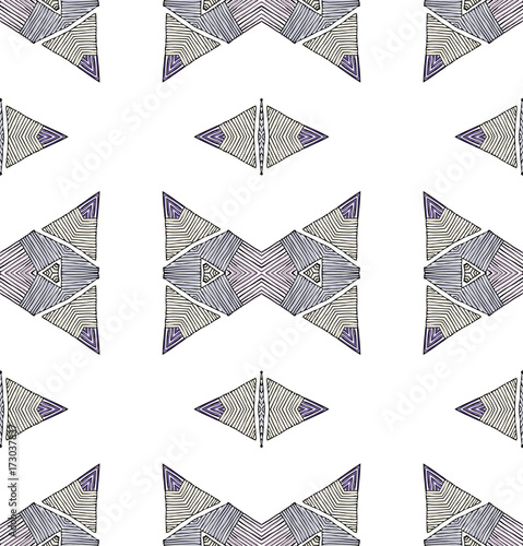 Seamless striped vector pattern. Vintage colored decorative repainting background with tribal and ethnic motifs. Abstract geometric roughly hatched shapes colored with hand drawn brush stokes.
