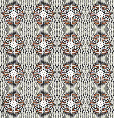 Seamless striped vector pattern. Vintage colored decorative repainting background with tribal and ethnic motifs. Abstract geometric roughly hatched shapes colored with hand drawn brush stokes.