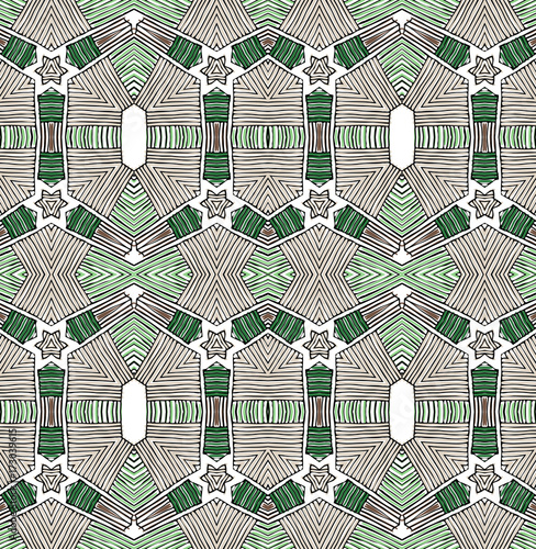 Seamless striped vector pattern. Vintage colored decorative repainting background with tribal and ethnic motifs. Abstract geometric roughly hatched shapes colored with hand drawn brush stokes.