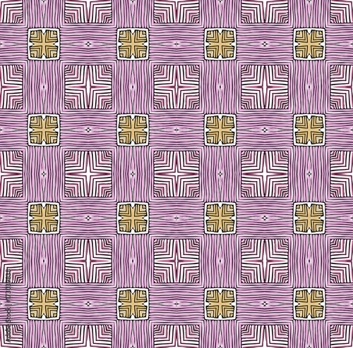 Seamless striped vector pattern. Vintage colored decorative repainting background with tribal and ethnic motifs. Abstract geometric roughly hatched shapes colored with hand drawn brush stokes.