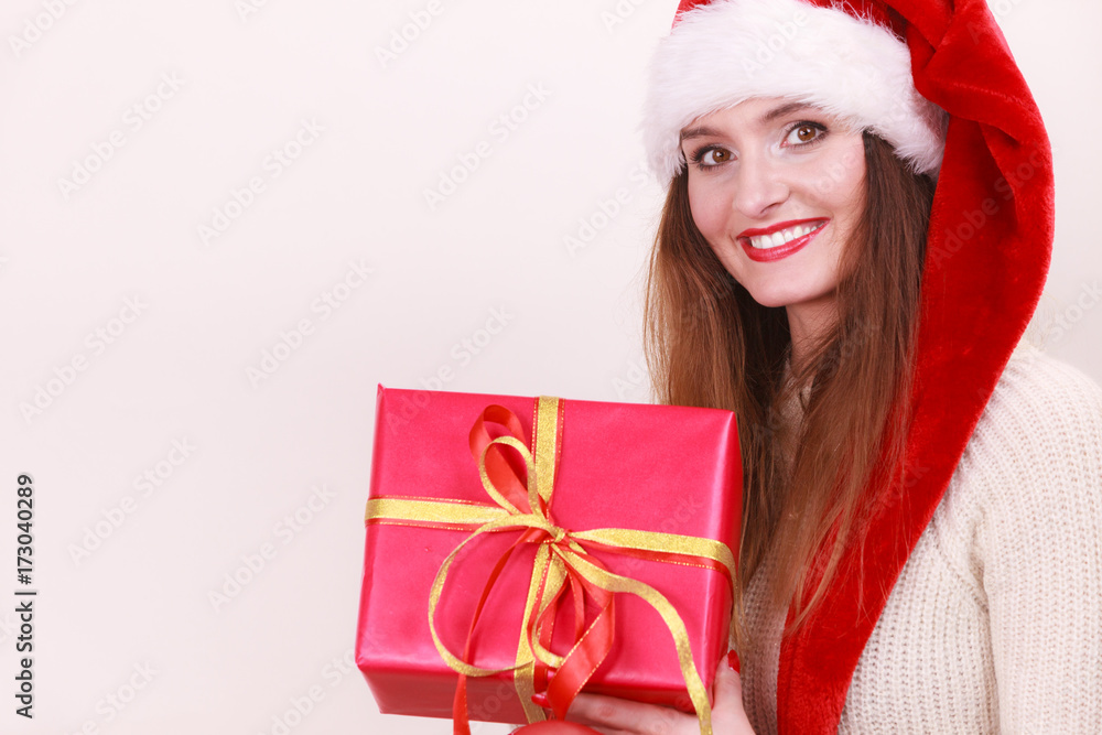 Woman holding gift box. Christmas time Woman holding gift box. Christmas time