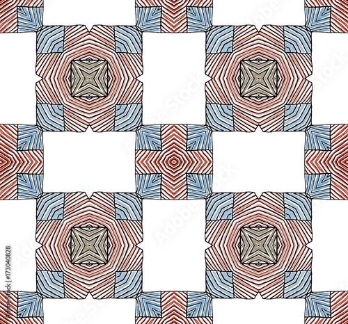 Seamless striped vector pattern. Vintage colored decorative repainting background with tribal and ethnic motifs. Abstract geometric roughly hatched shapes colored with hand drawn brush stokes.