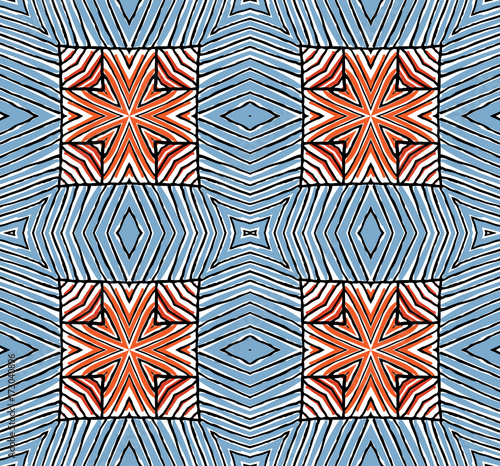 Seamless striped vector pattern. Vintage colored decorative repainting background with tribal and ethnic motifs. Abstract geometric roughly hatched shapes colored with hand drawn brush stokes.