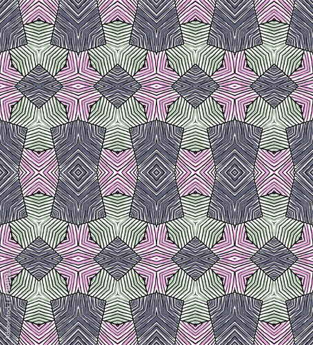 Seamless striped vector pattern. Vintage colored decorative repainting background with tribal and ethnic motifs. Abstract geometric roughly hatched shapes colored with hand drawn brush stokes.