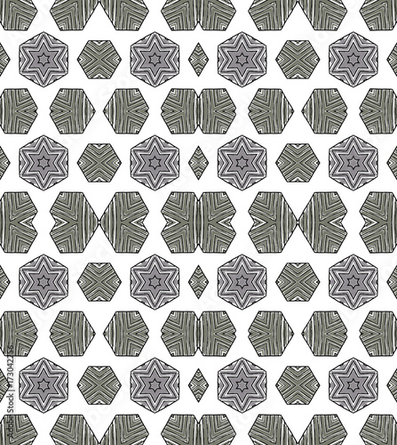 Seamless striped vector pattern. Vintage colored decorative repainting background with tribal and ethnic motifs. Abstract geometric roughly hatched shapes colored with hand drawn brush stokes.