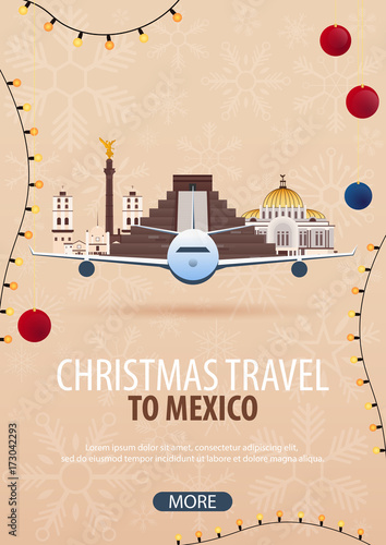 Christmas Travel to Mexico. Winter travel. Vector illustration.